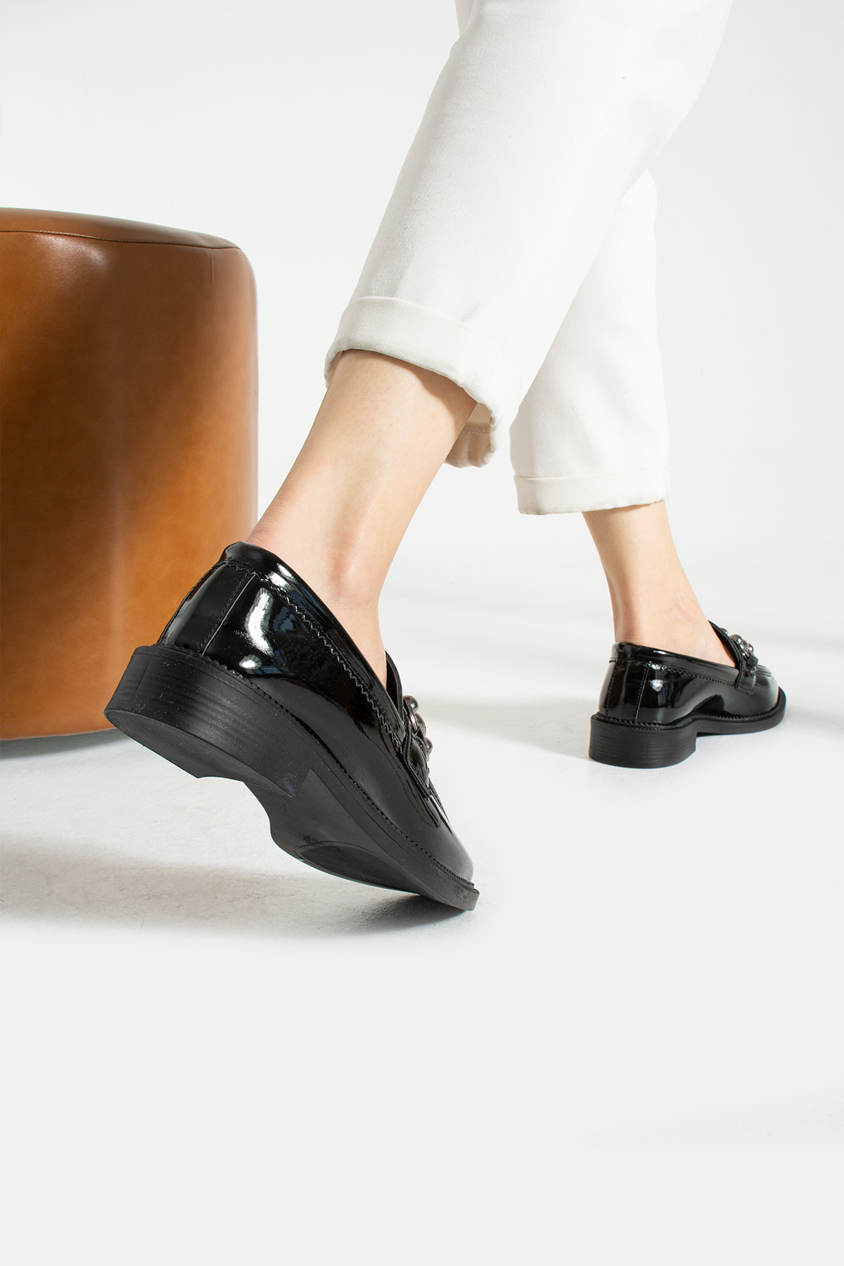 Siyah Rugan Yumuşak Kadın Casual Günlük Kemik Toka Maskülen Ayakkabı