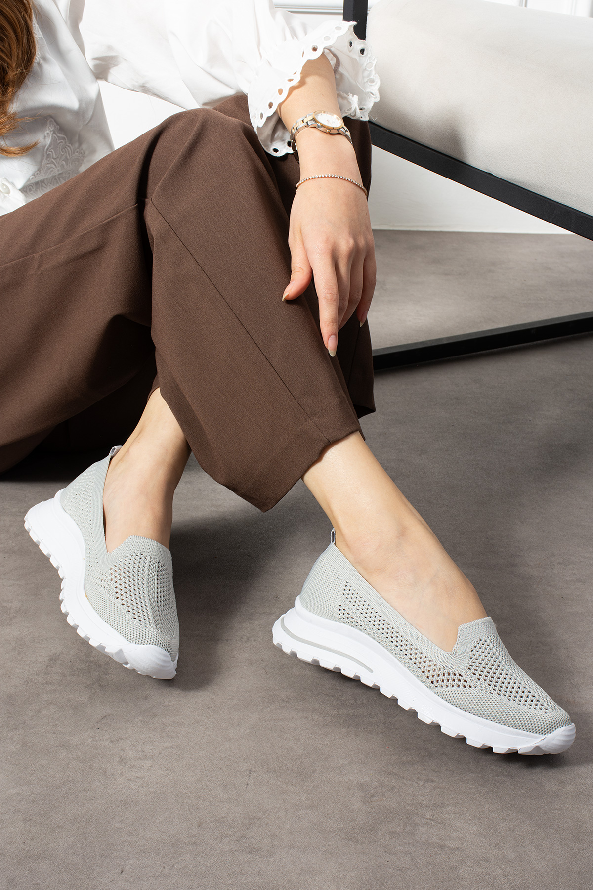 Babet Gri Triko Günlük Kadın Sneaker