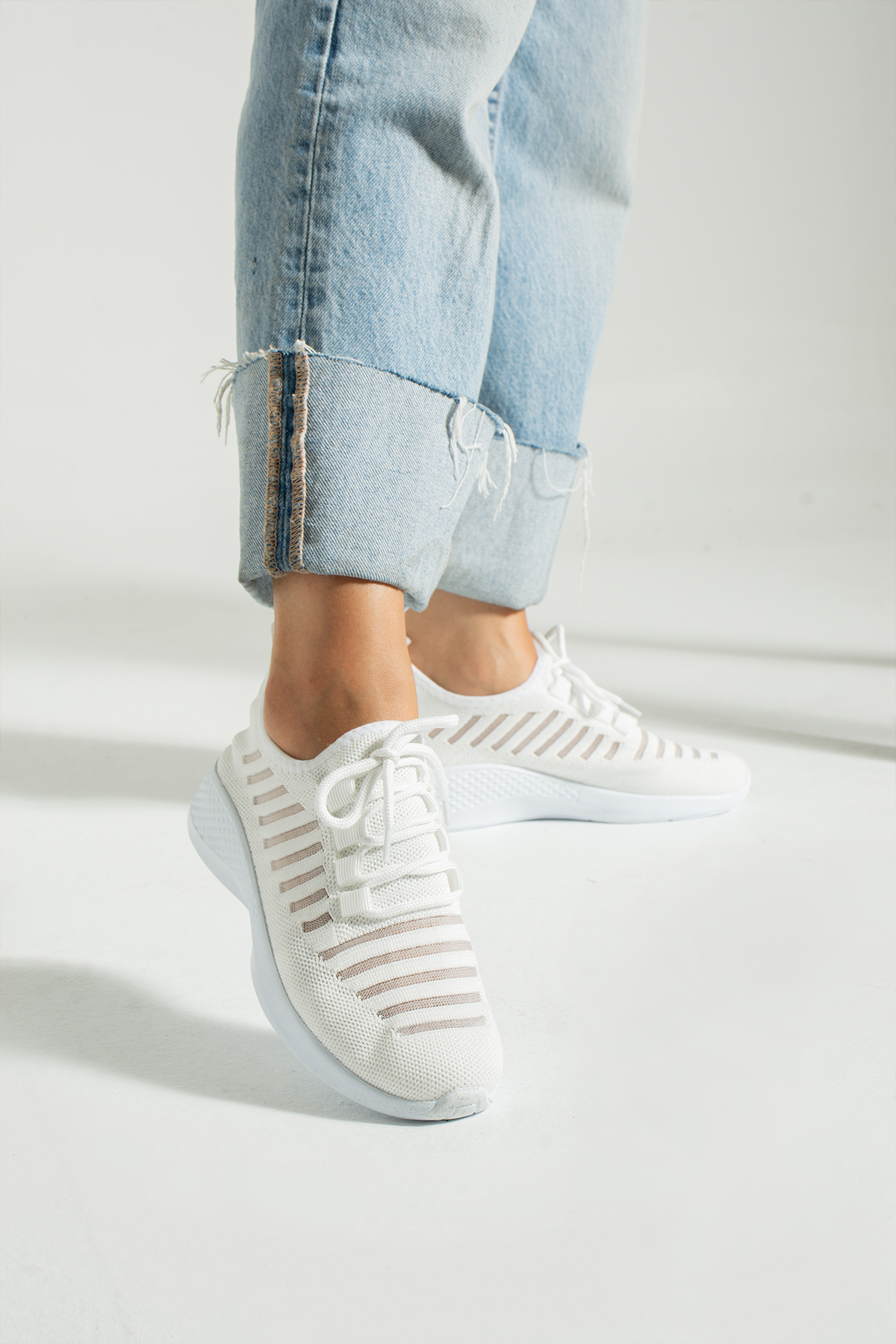 Beyaz Triko Kadın Sneaker Spor Ayakkabı