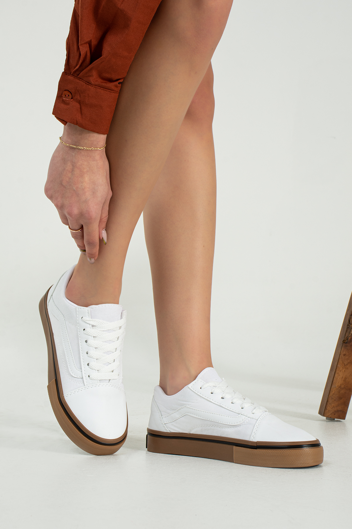 Beyaz (Kahve Taban) Günlük Unisex (Kadın/Erkek) Sneaker