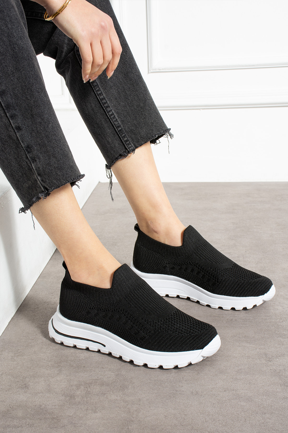 Siyah Triko (BeyazTaban) Günlük Kadın Sneaker