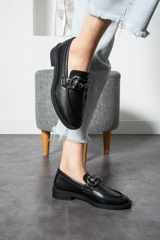 Siyah Yumuşak Kadın Casual Günlük Kemik Toka Maskülen Ayakkabı