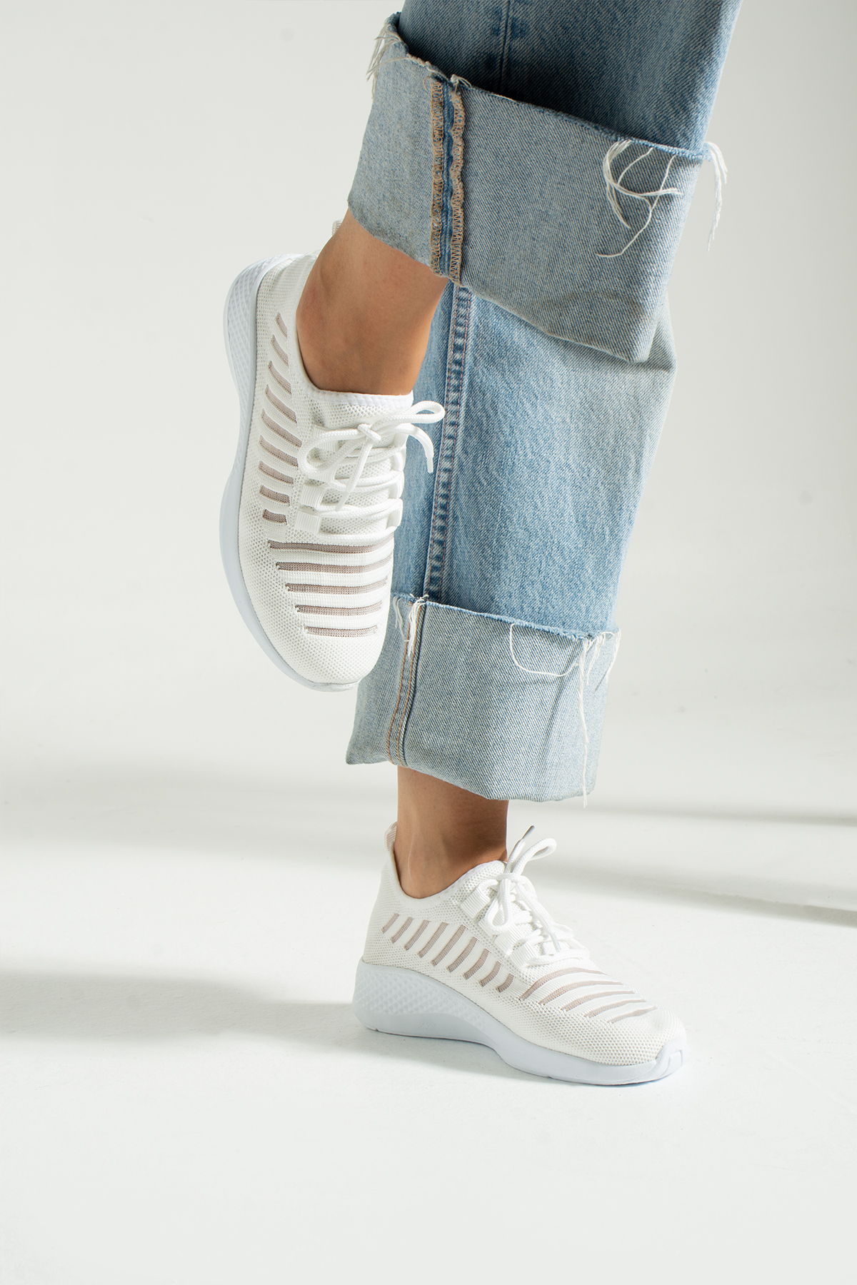 Beyaz Triko Kadın Sneaker Spor Ayakkabı