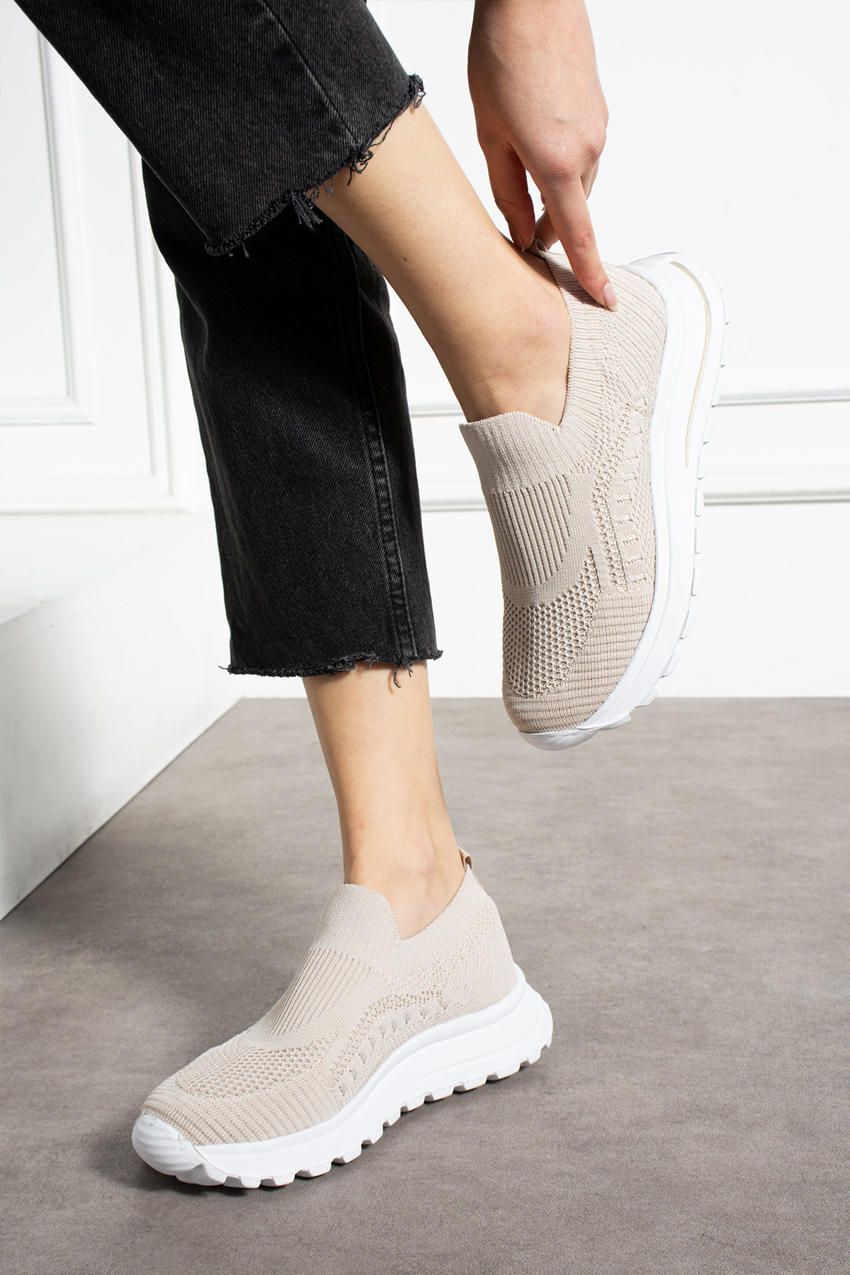 Bej Triko Günlük Kadın Sneaker