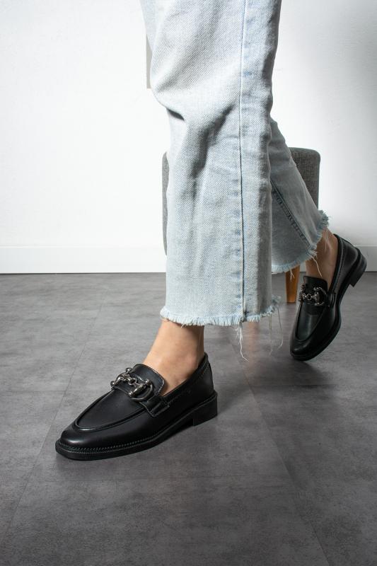 Siyah Yumuşak Kadın Casual Günlük Kemik Toka Maskülen Ayakkabı