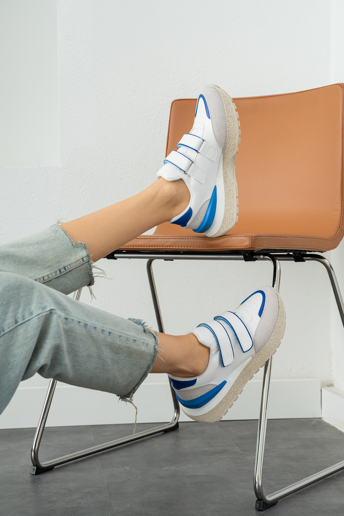 Sax Mavi Günlük Cırtlı Ortapedik İç Taban Kadın Sneaker