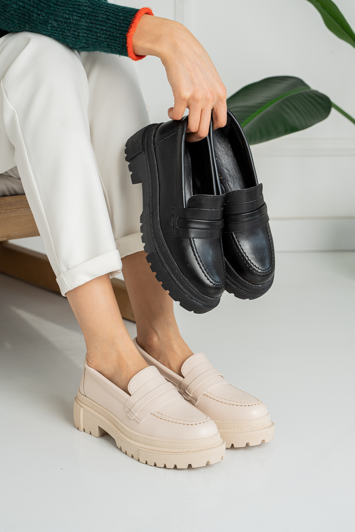 Bej Loafer Günlük Kadın Ayakkabı