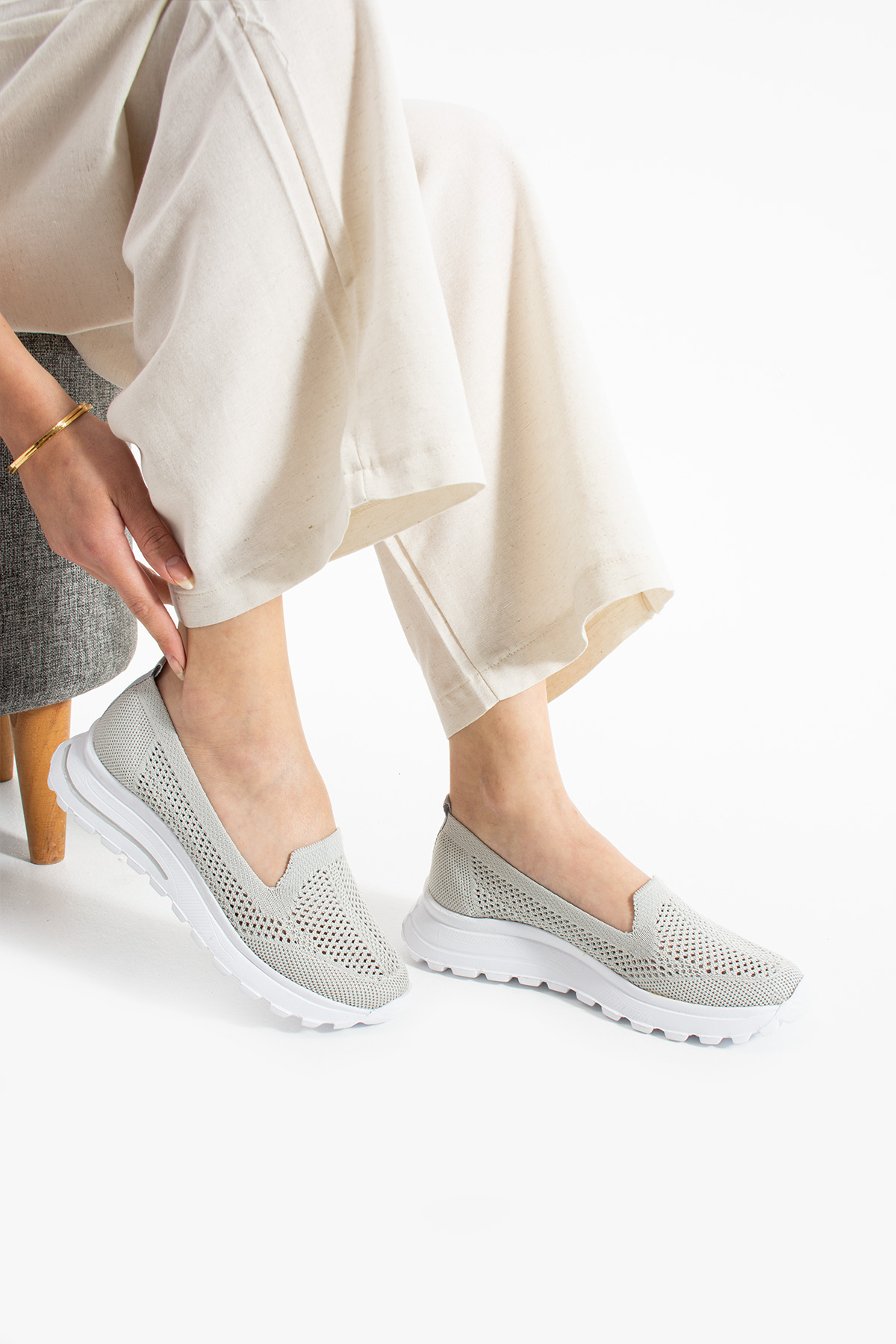 Babet Gri Triko Günlük Kadın Sneaker