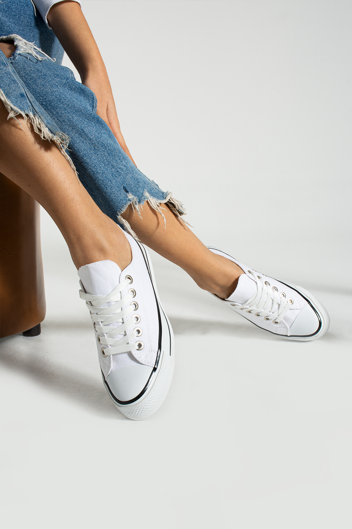 Beyaz Keten [Yüksek Taban (4 cm)] Günlük Kısa Unisex Sneaker