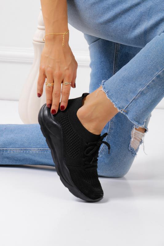 Siyah Çorap Triko (Siyah Taban) Kadın Sneaker