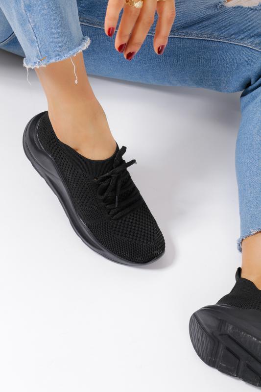 Siyah Çorap Triko (Siyah Taban) Kadın Sneaker