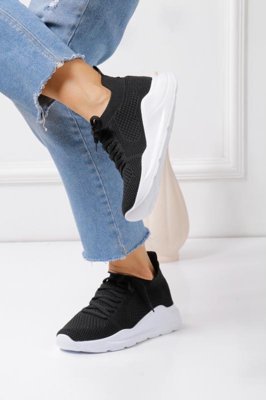 Siyah Çorap Triko (Beyaz Taban) Kadın Sneaker