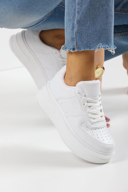 Beyaz Kalın Taban Kadın Spor Ayakkabı Sneaker