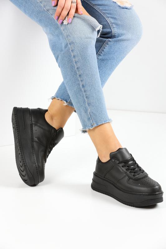 Siyah Kalın Taban Kadın Spor Ayakkabı Sneaker