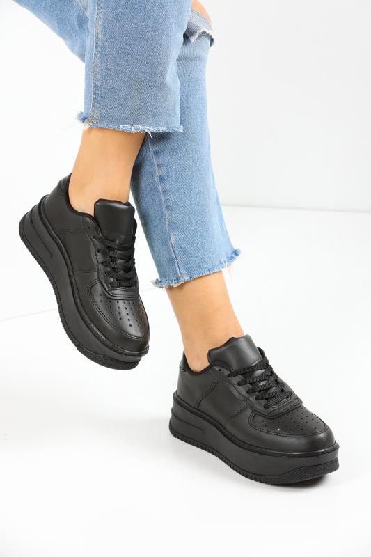 Siyah Kalın Taban Kadın Spor Ayakkabı Sneaker