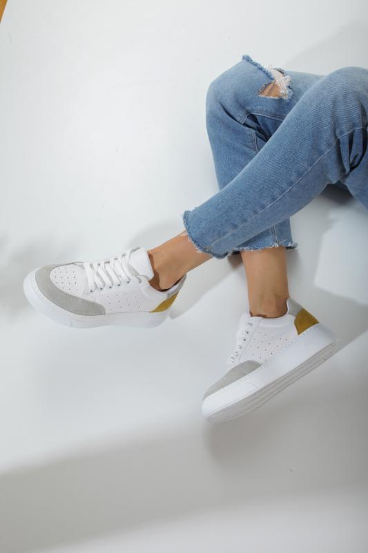 Beyaz Sarı Kadın Sneaker