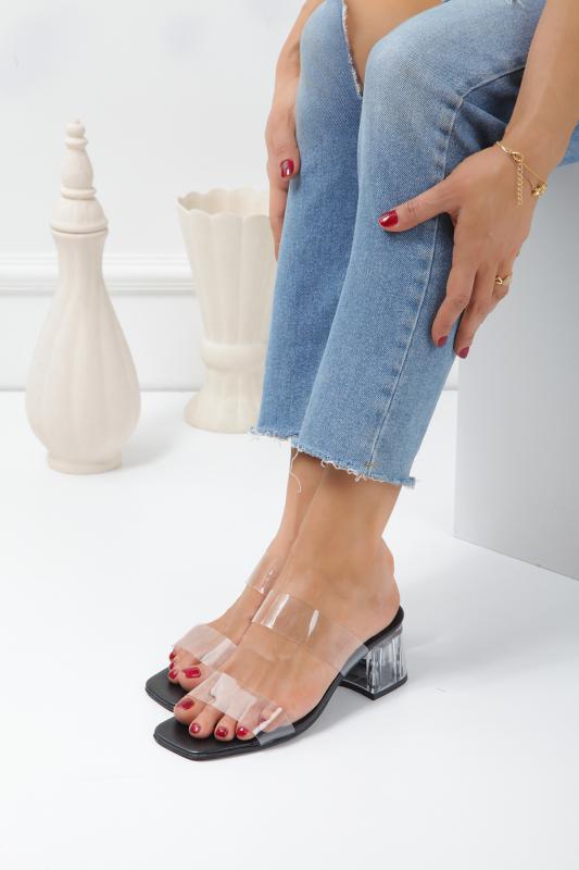 Siyah Şeffaf Topuklu Kadın Sandalet